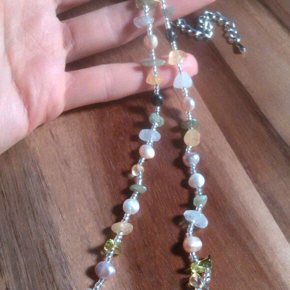 Freshwater Pearl and Multi Gemstone Stainless Steel Necklace - Picture 6 of 9